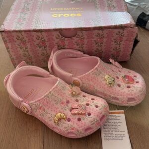NEW Kids' LoveShackFancy x Crocs Pink Floral Clog Shoes with Charms size 1